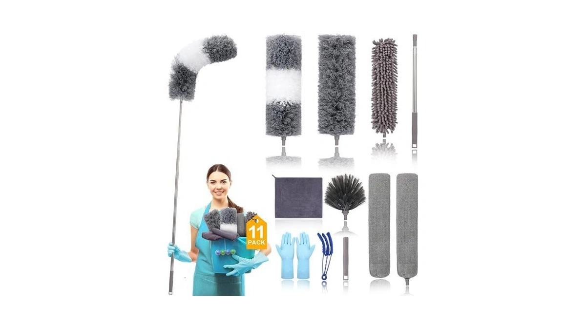 Microfiber Extendable Feather Duster (11pcs) With 100" Extension Pole, Washable