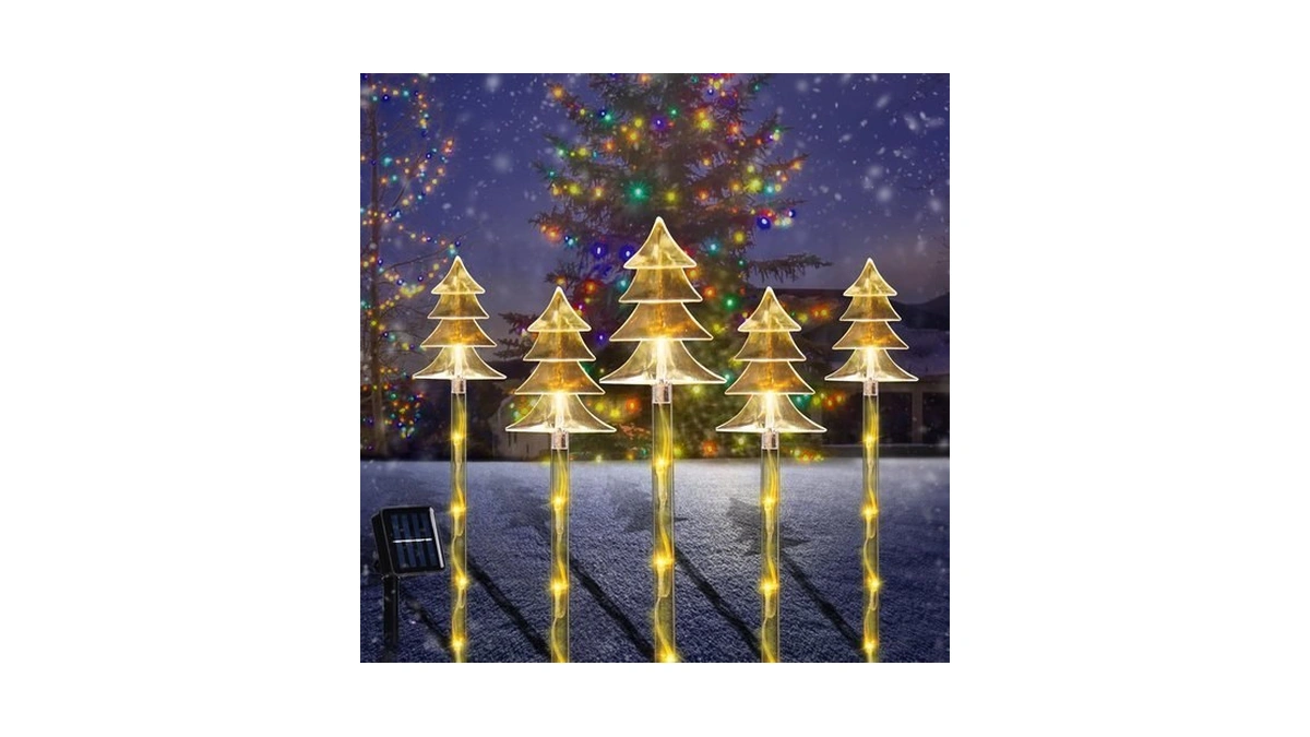Illuminew Christmas Outdoor Decorations, Solar Tree Pathway Lights, 5 Pack