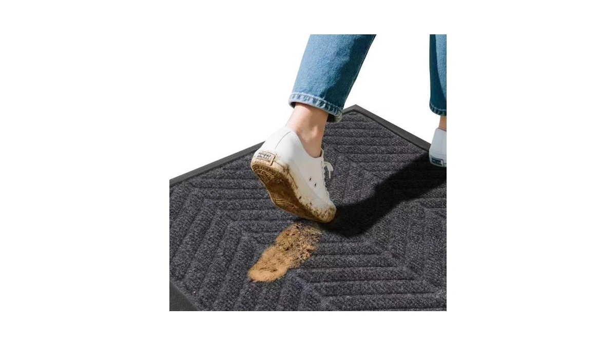Catsh Grey Chevron Rubber Non Slip Door Mat 29.5x17 Inch