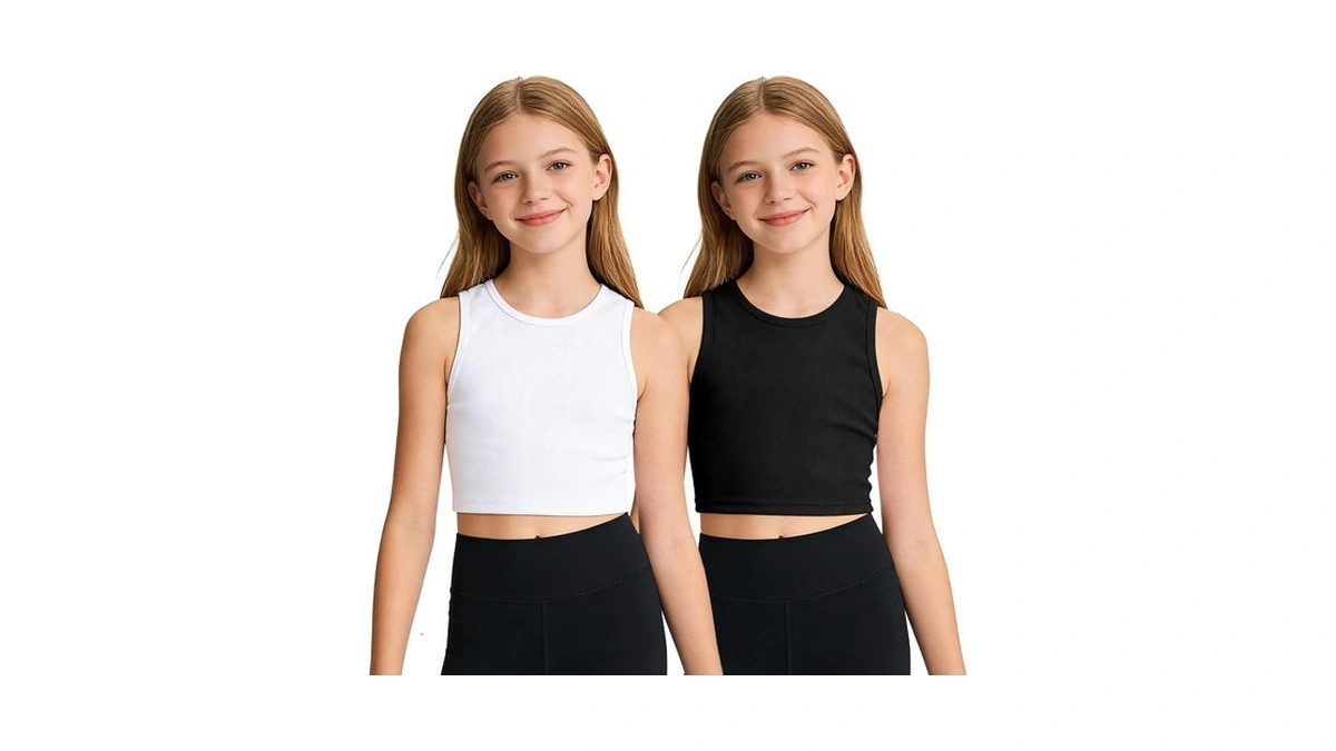 Auranso Girls Tank Tops 2 Pack Ribbed Knit Sleeveless Round