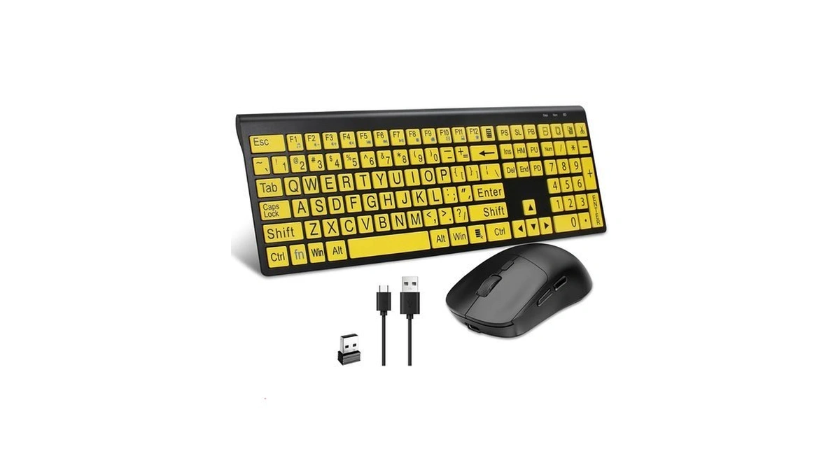 Full Size Wireless Large Print Keyboard And Mouse Set Rechargeable