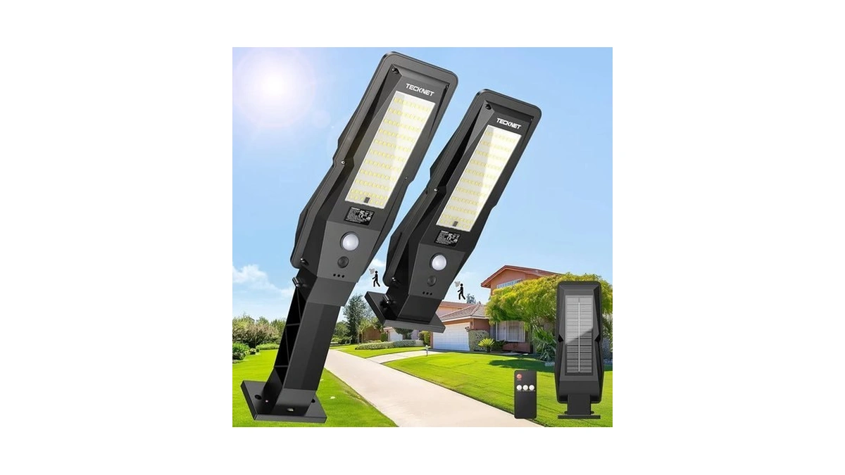 Tecknet Solar Street Lights Outdoor Waterproof - Dusk To Dawn