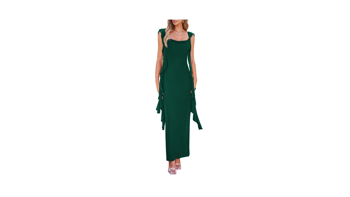 Prettygarden Summer Dresses For Women Ruffle Bodycon Maxi Dress Dark