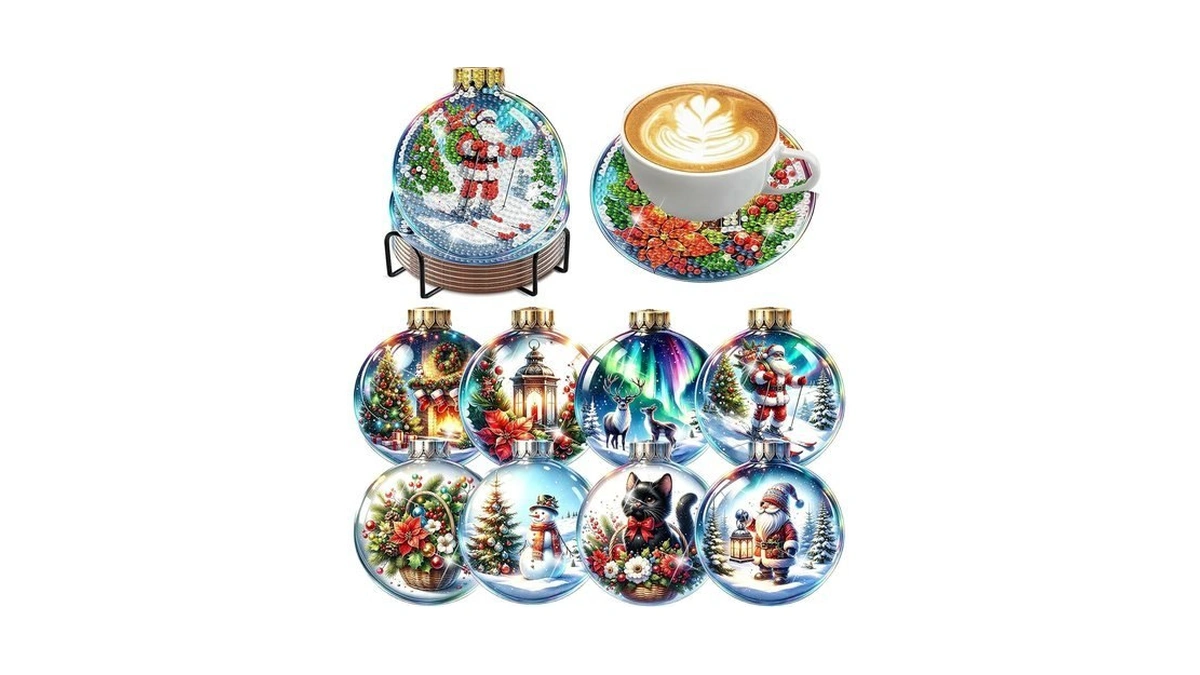 Igoodom 8 Pcs Special Shapes Christmas Diamond Art Coasters Kit