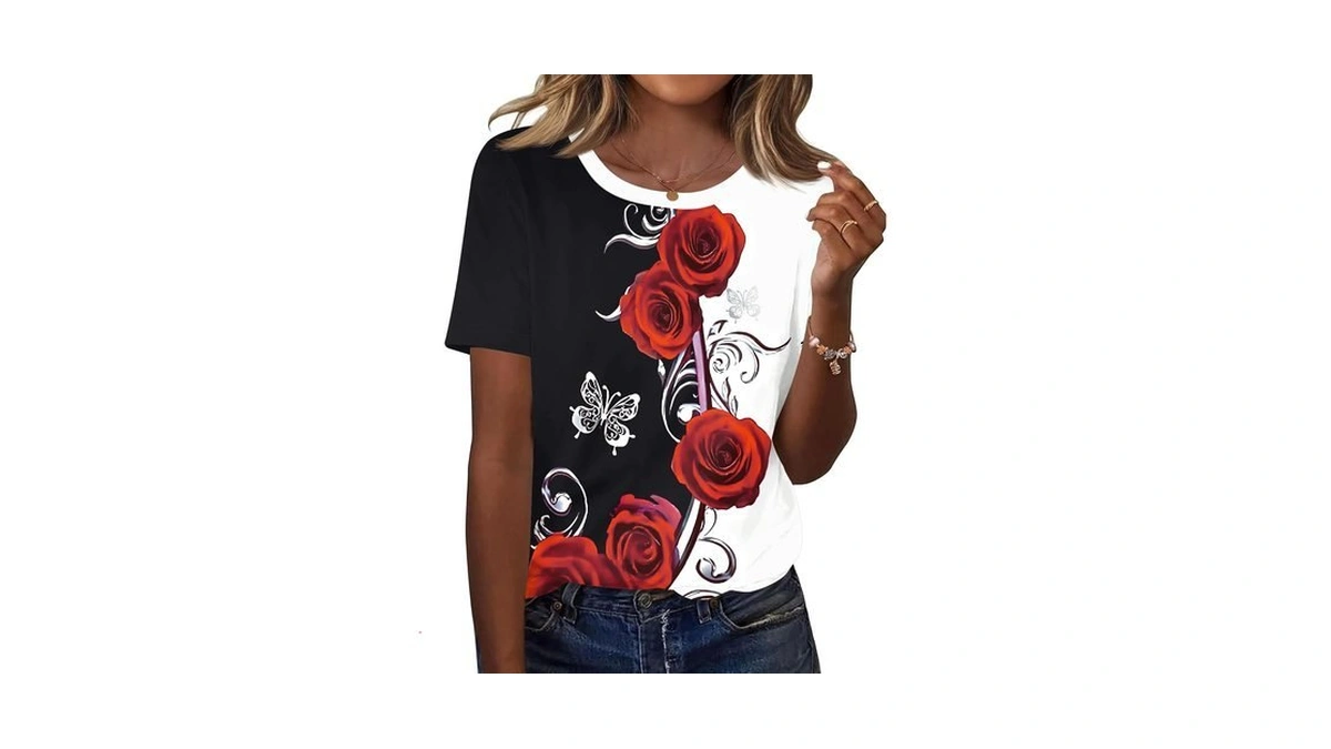 Tcot Crew Neck Shirts For Women Short Sleeve Trendy Casual