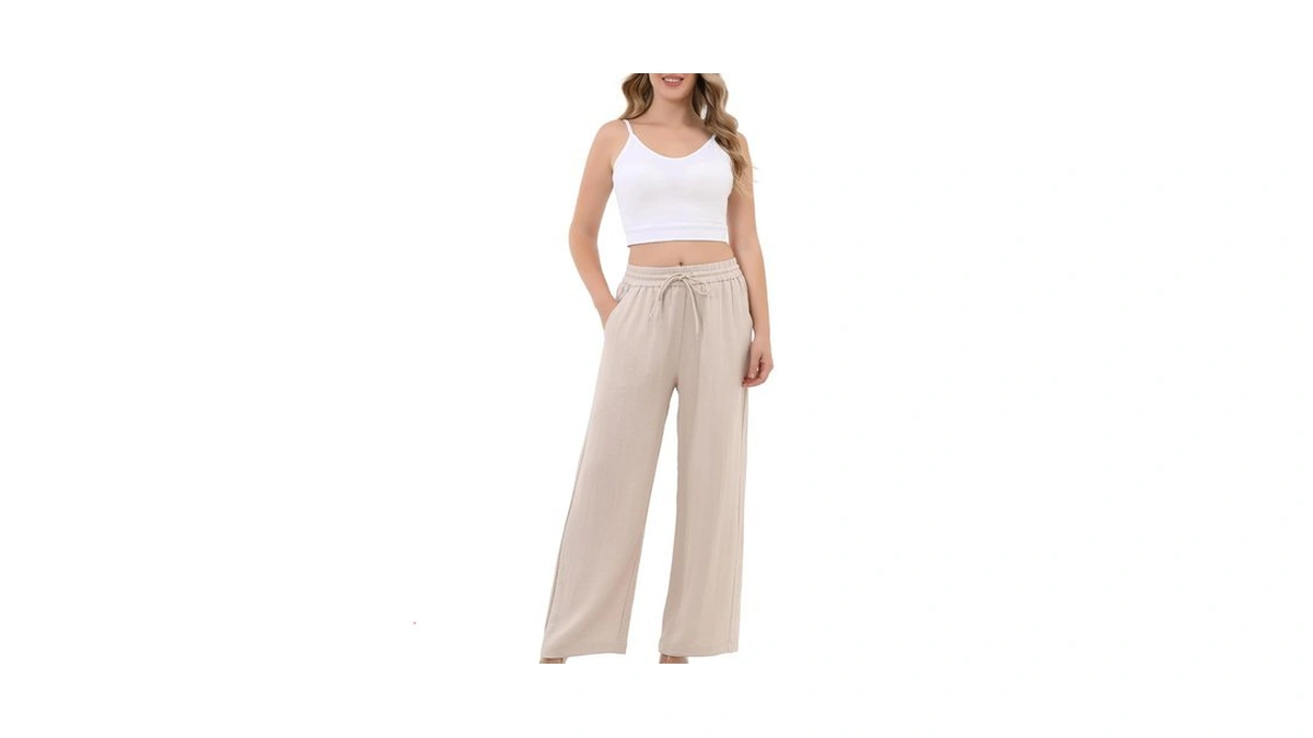 Aphratti Wide Leg Pants For Women Flowy Drawstring Elastic Waist