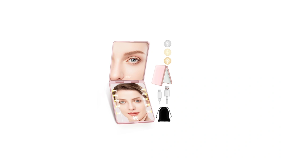 Siskokoro Compact Mirror, Rechargeable 30x Magnifying Mirror With 3 Lighting