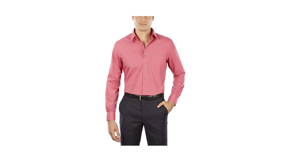 Van Heusen Men's Dress Shirt Fitted Poplin Solid, Desert Rose,