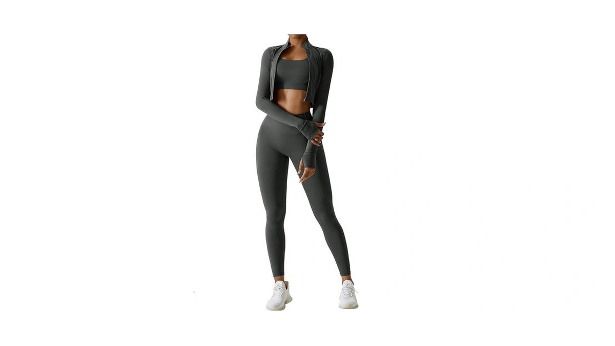 Omewee Workout Outfits For Women 3 Piece Long Sleeve Zip