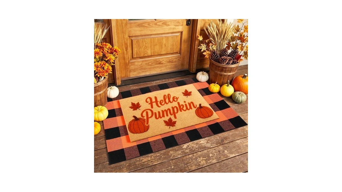2 Pcs Layered Coir Front Doormat Set, Pumpkin, Durable &