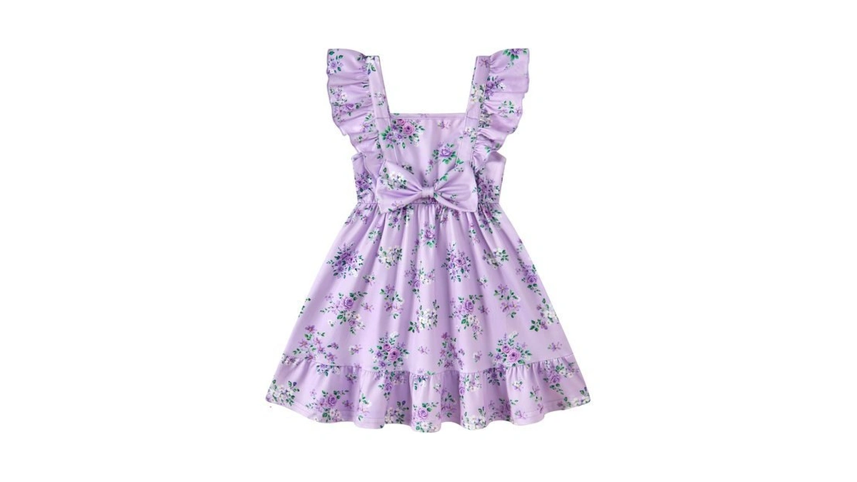 Kimoda Toddler Girls Sleeveless Ruffle Dress Purple Rose Floral Print