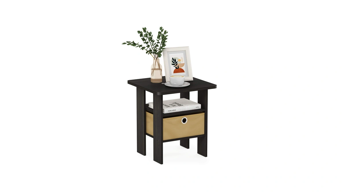 Furinno Andrey Square Side Table, End Table, Night Stand, Dark