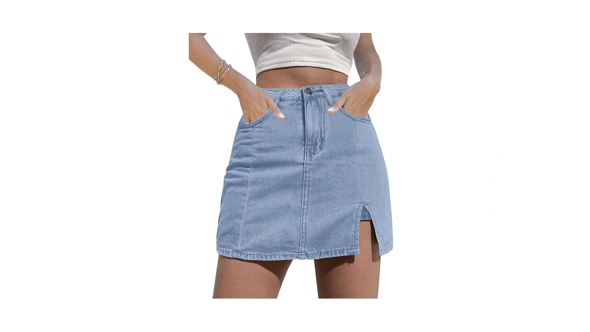 Luvamia Skorts Skirts For Women Denim Mini Skirt Side Slit