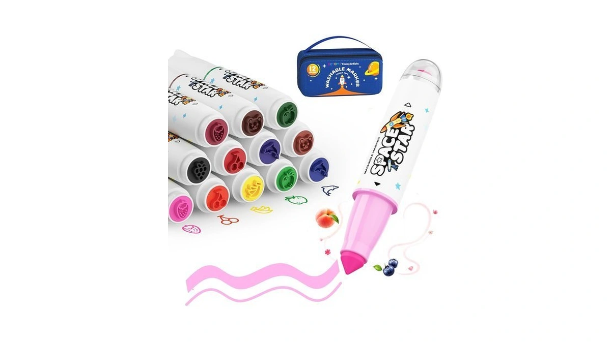 Betem Scented Washable Marker For Kids, 12 Colors Stamp Marker