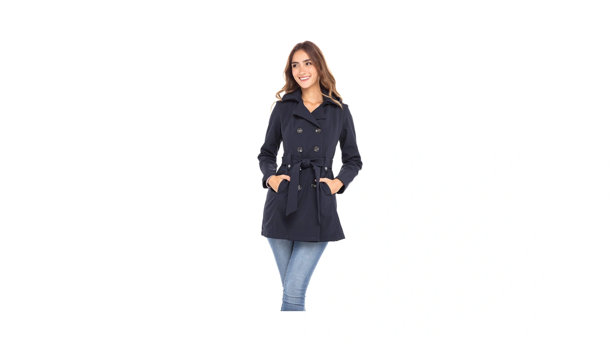 Sebby Collection Women's Soft Shell Trench Coat With Detachable Hood