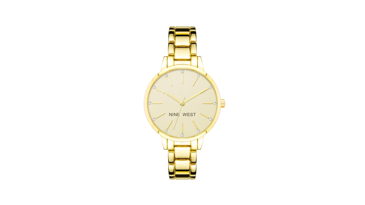 Nine West Women's Crystal Accented Gold-tone Bracelet Watch