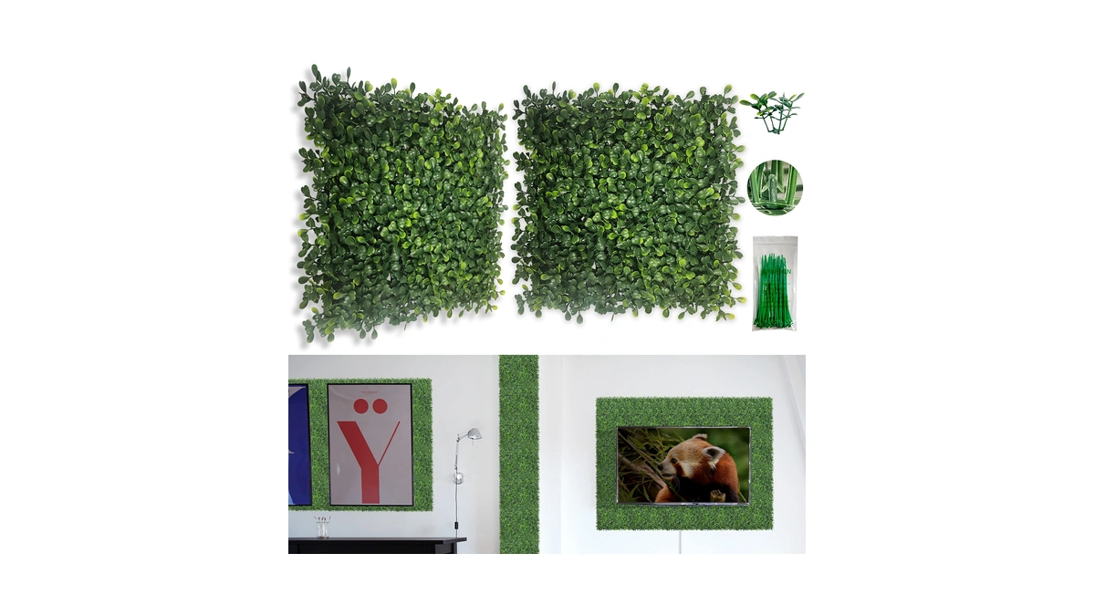Bybeton Artificial Grass Wall Panel,10"x 10"(12pcs) Boxwood Faux Green Wall