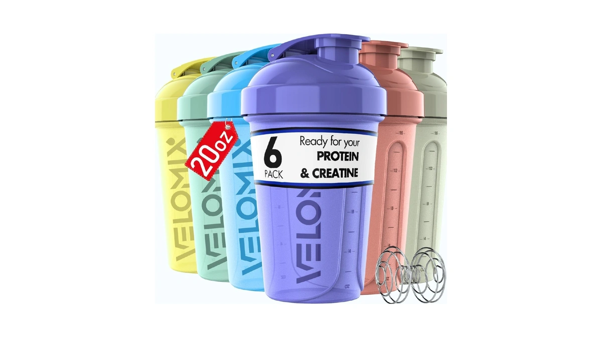 Velomix 6 Pack 20oz Shaker Cups For Protein Shakes, Pastel