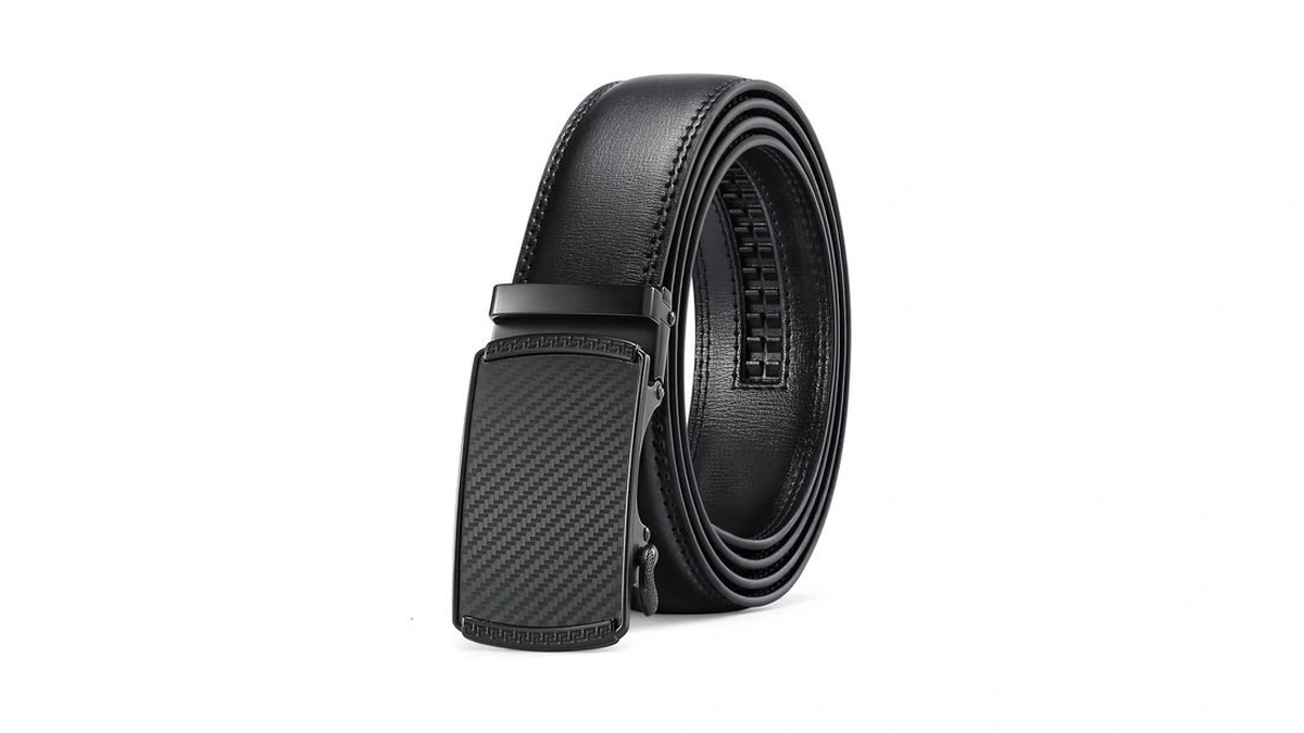Sendefn Men's Leather Belt Automatic Ratchet Buckle Slide Belt For