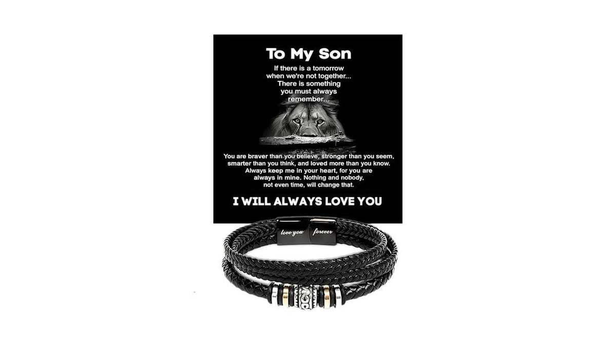 To My Son Braided Leather Bracelet, Love You Forever Engraved