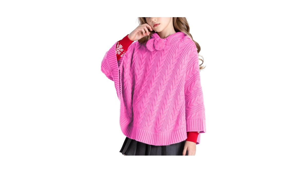 Boboyoyo Cape For Girls Hooded Cable Knit Poncho Sweaters Kids
