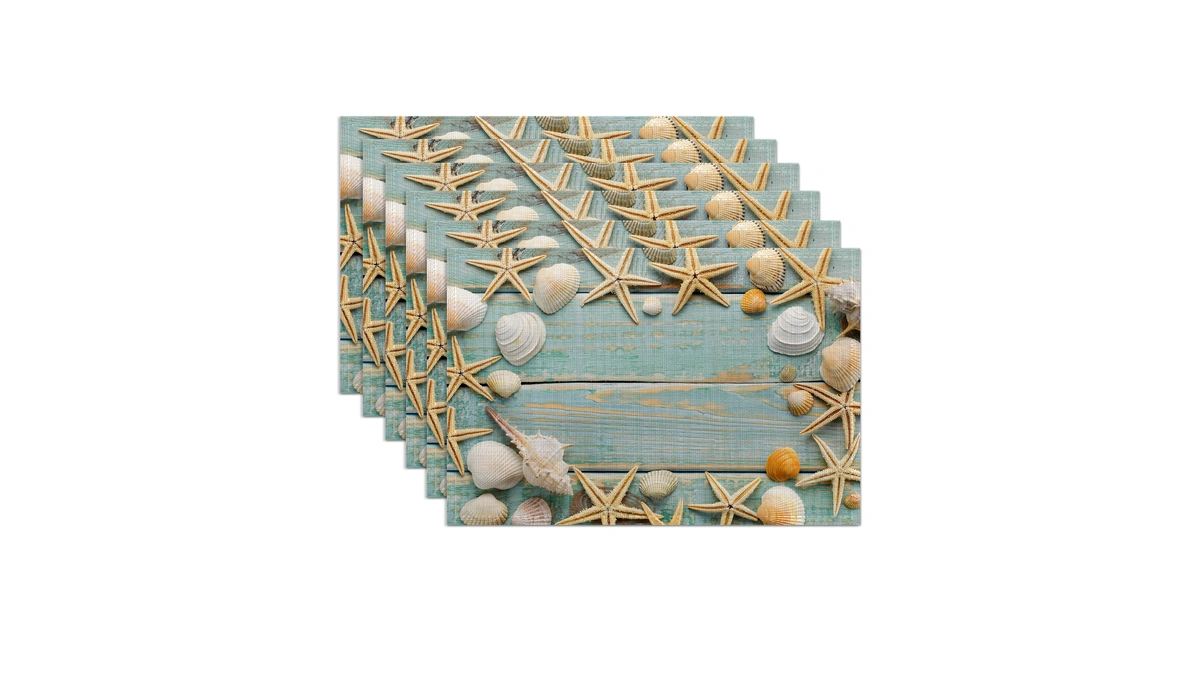 Beach Starfish Placemats Set Of 6,washable Heat Resistant 12×18 Inch