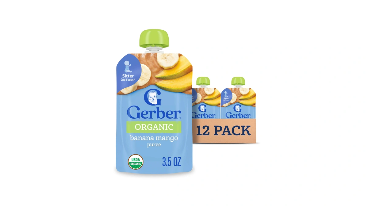 Gerber Stage 2 Organic Banana Mango Pouches, 3.5 Oz, 12