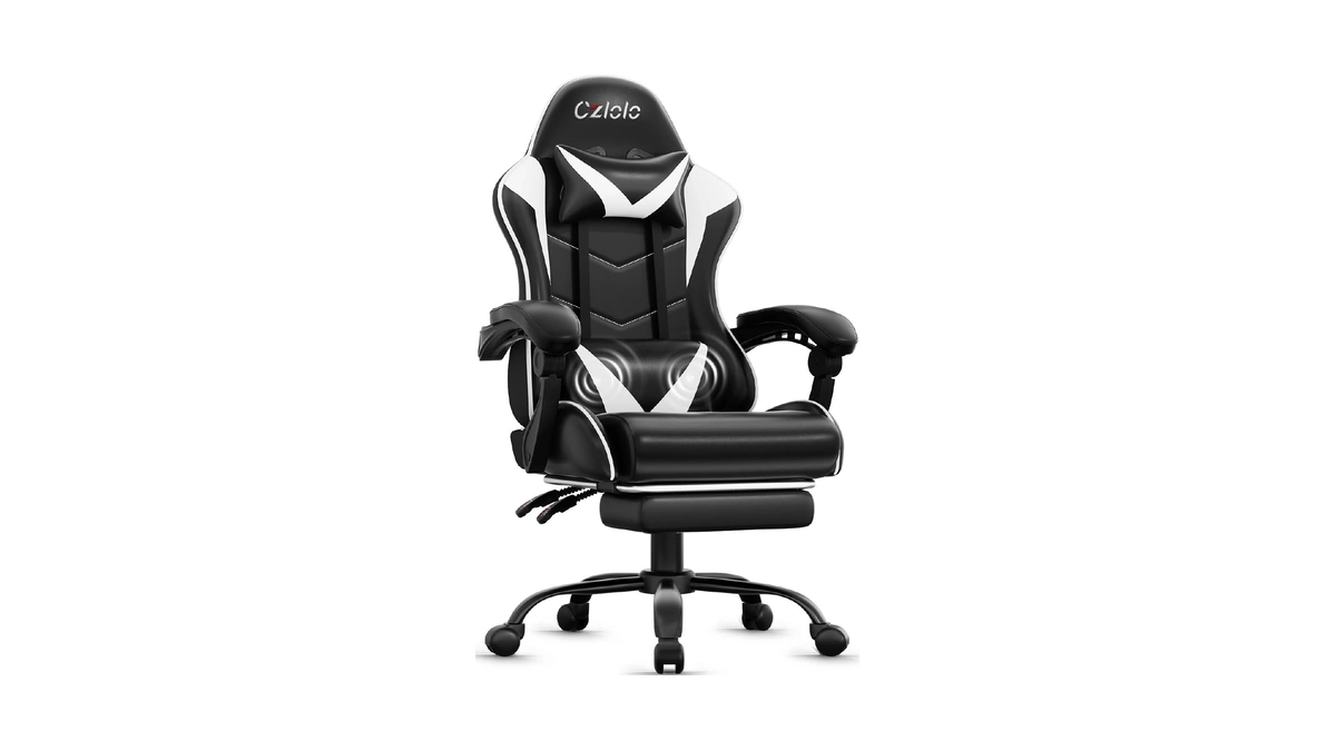 Czlolo Gaming Chair With Footrest Racing Style Lumbar Support Massager