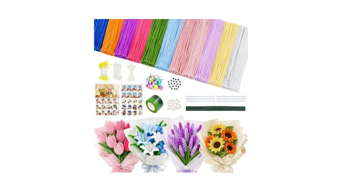 Feisda 1100 Pcs Pipe Cleaner Flower Kit Bulk, 12in X