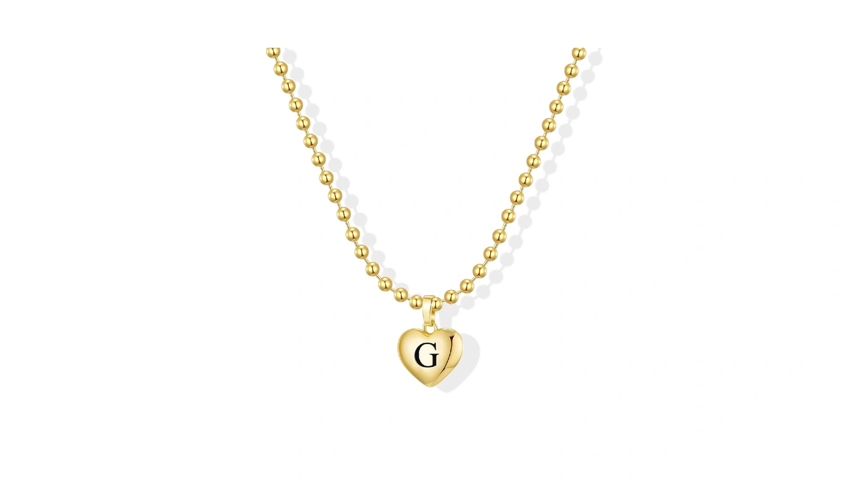 Kisscloud Heart Initial Necklaces For Women, 14k Gold Letter G