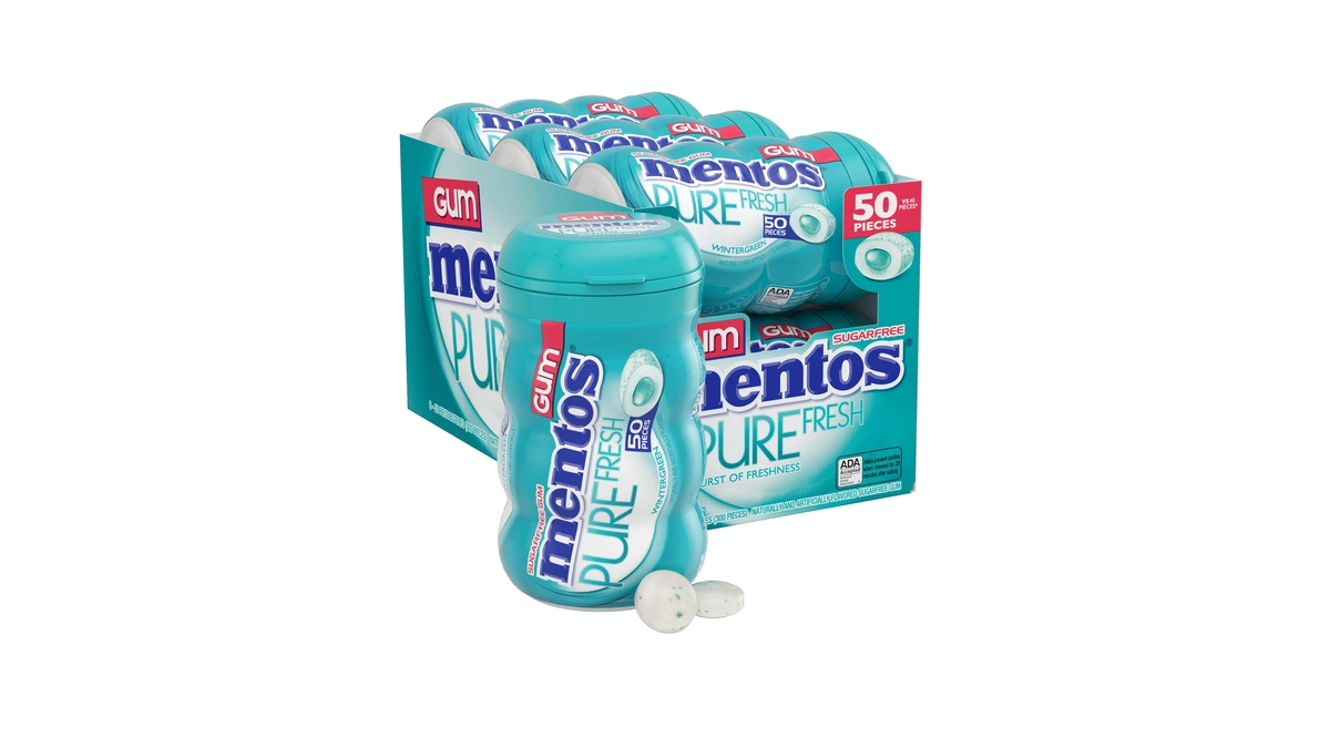Mentos Sugar Free Gum With Xylitol, Wintergreen, 50 Piece Bottle