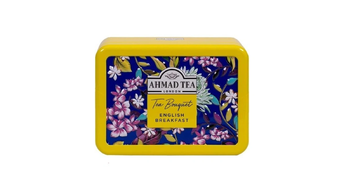 Ahmad Tea Floral Tea Tin Gift, Yellow Caddy, English Breakfast,