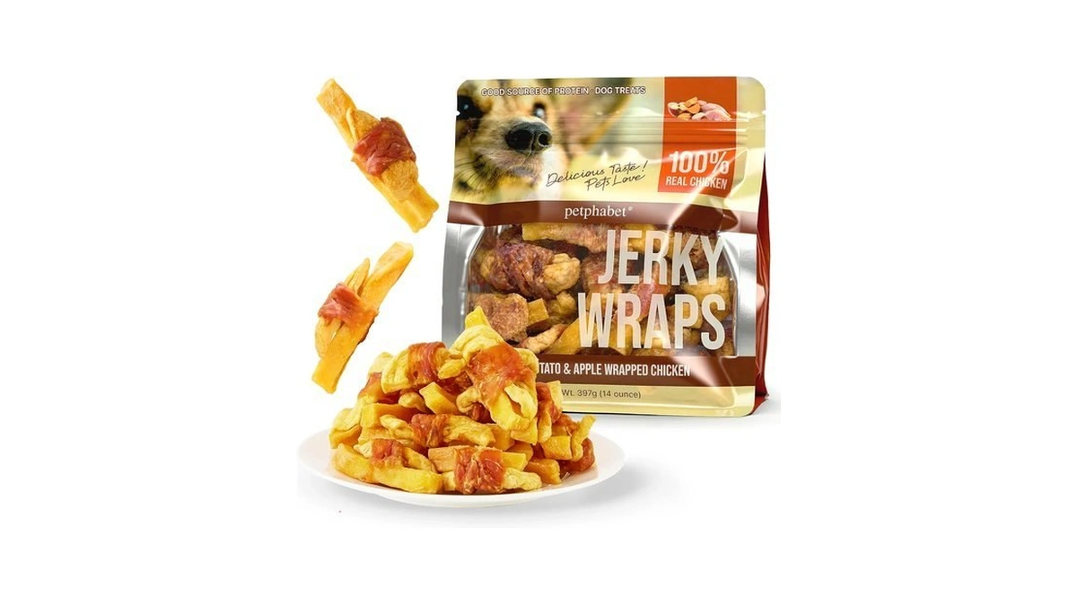 Petphabet Chicken Wrapped Sweet Potato Apple Dog Treats, 14oz