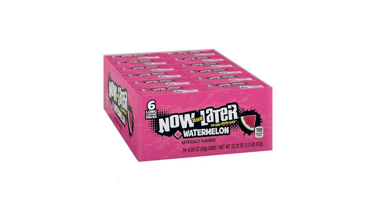 Now And Later Candy, Watermelon Flavor, 0.93 Ounce Bars (pack