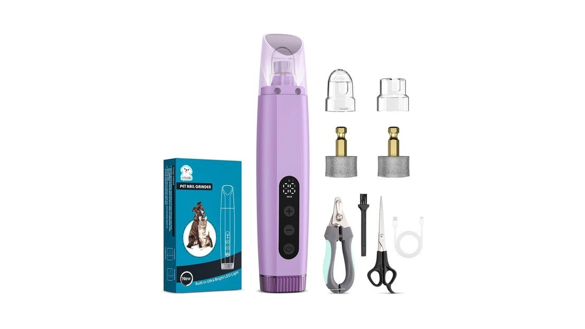 Ateson Dog Nail Grinder With Led Light, 6-speed Quiet Electric