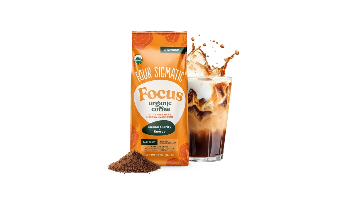Four Sigmatic Organic Focus Mushroom Ground Coffee | Dark Roast,