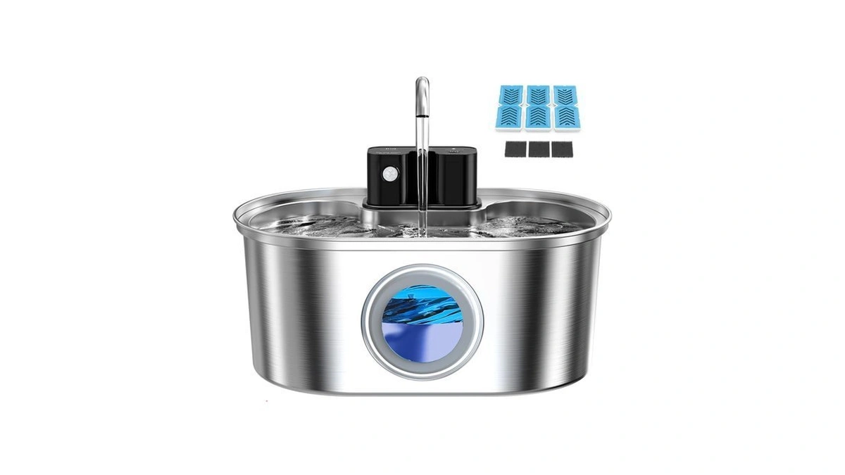 Pektaco Wireless Cat Water Fountain, 108oz/3.2l Stainless Steel, 3 Filters