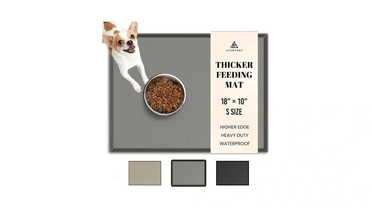 Averyday 100% Waterproof Thicker Silicone Dog Food Mat, 0.63'' Raised