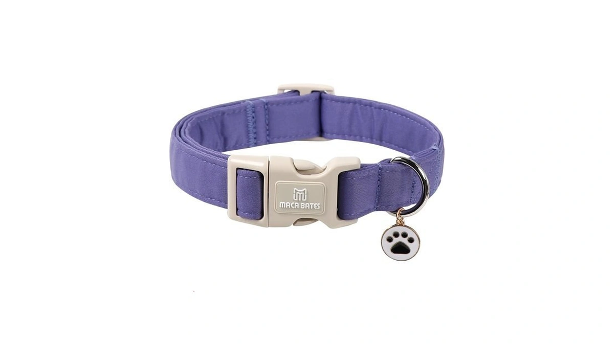 Maca Bates Purple Solid Cotton Basic Violet Dog Collar With