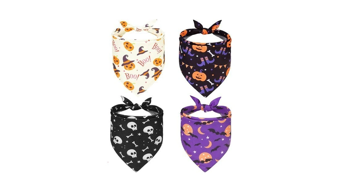 Pupteck Dog Halloween Bandanas 4pcs - Soft Costumes Pet Triangle