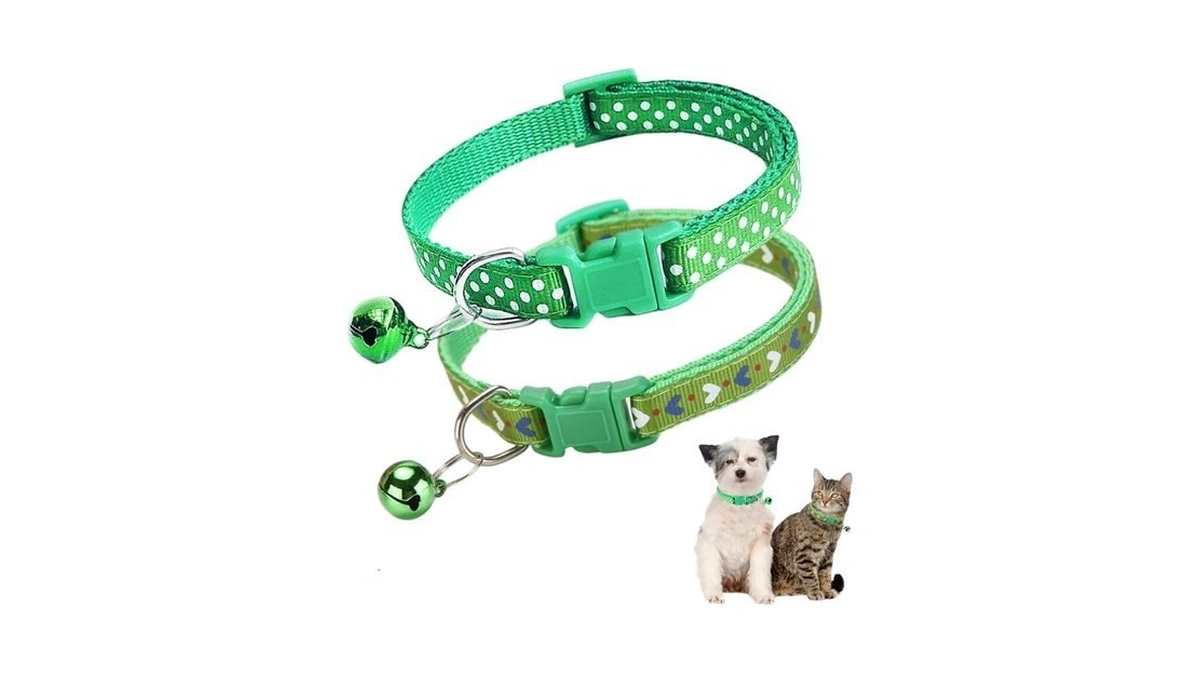 Green Xxs Dog Collar With Bell, 2-pack Puppy Collar With