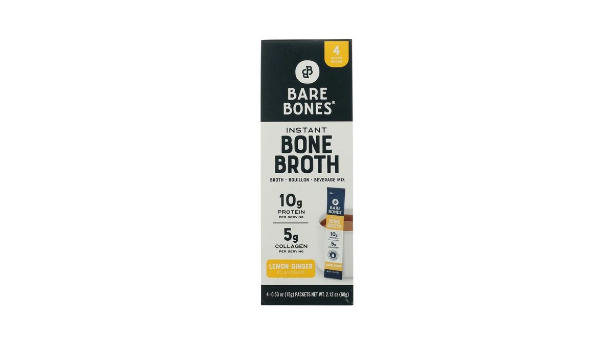 Bare Bones Lemon Ginger Bone Broth Instant Powdered Mix Packets