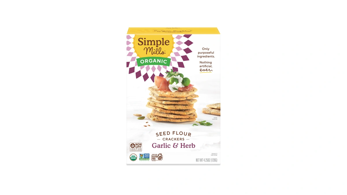 Simple Mills Organic Seed Crackers, Garlic & Herb, Gluten Free,