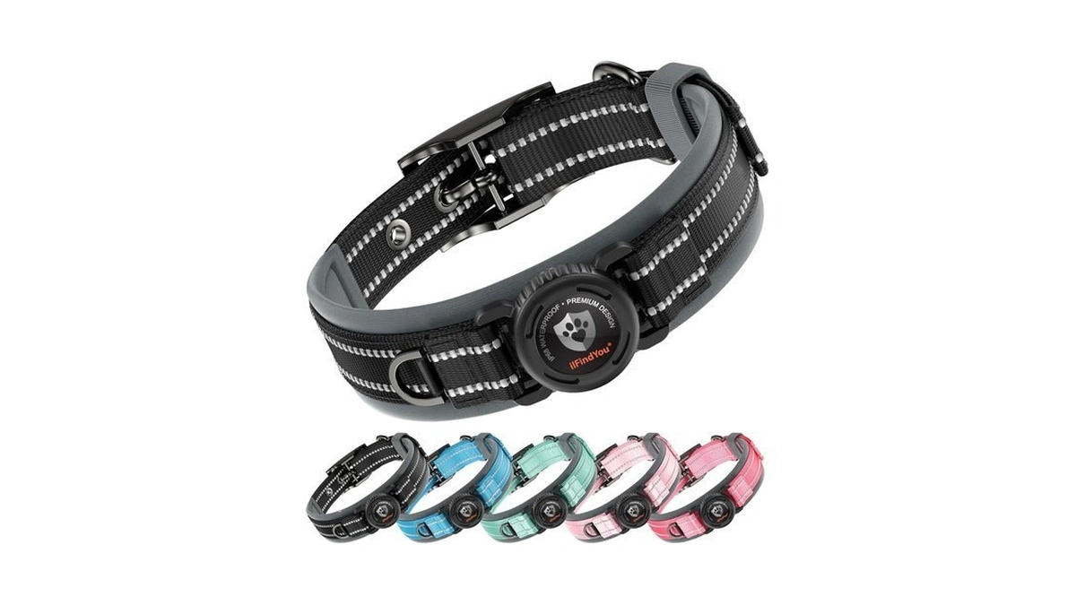 Heavy Duty Waterproof Airtag Dog Collar With Holder For Large