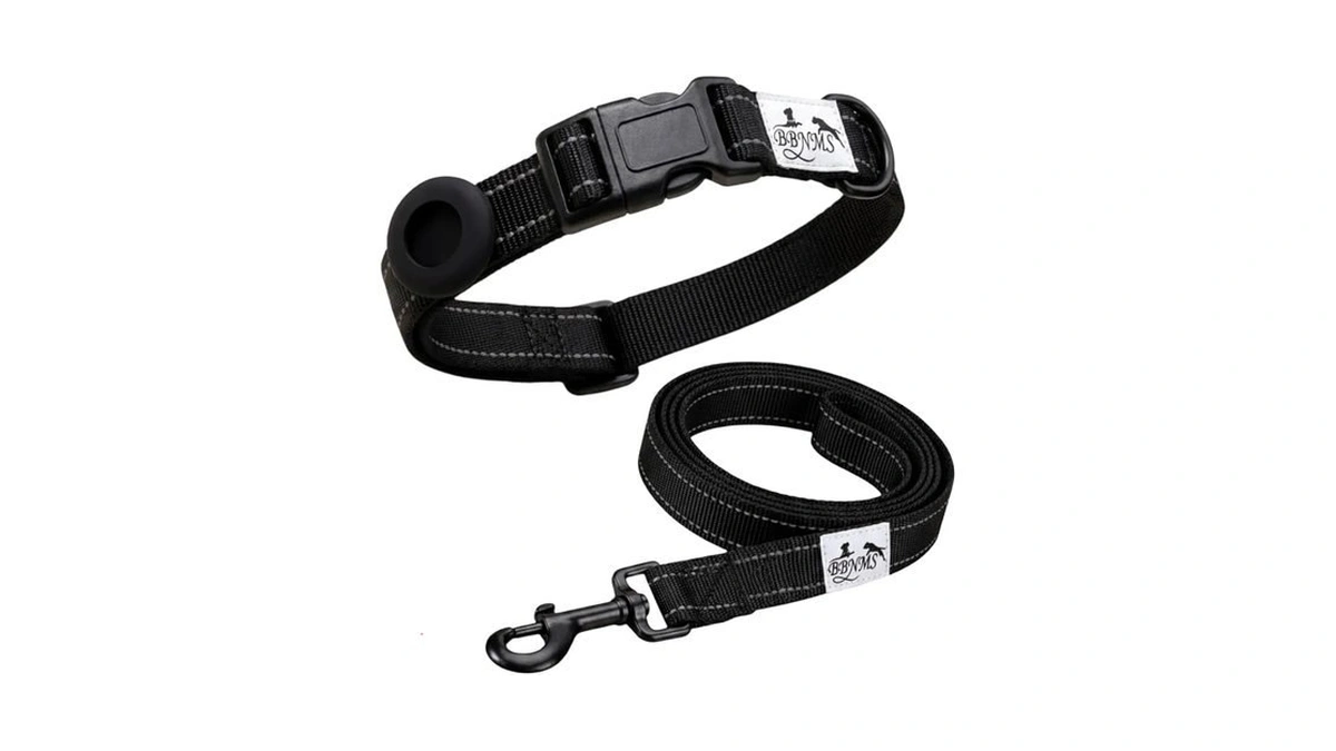 Bbnms Reflective Nylon Dog Collar With Airtag Holder And Matching
