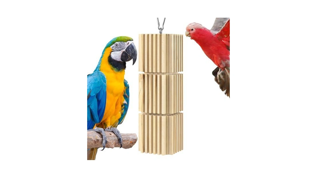 Dbness Large Parrot Chew Toys, Natural Wooden Hanging Bird Foraging