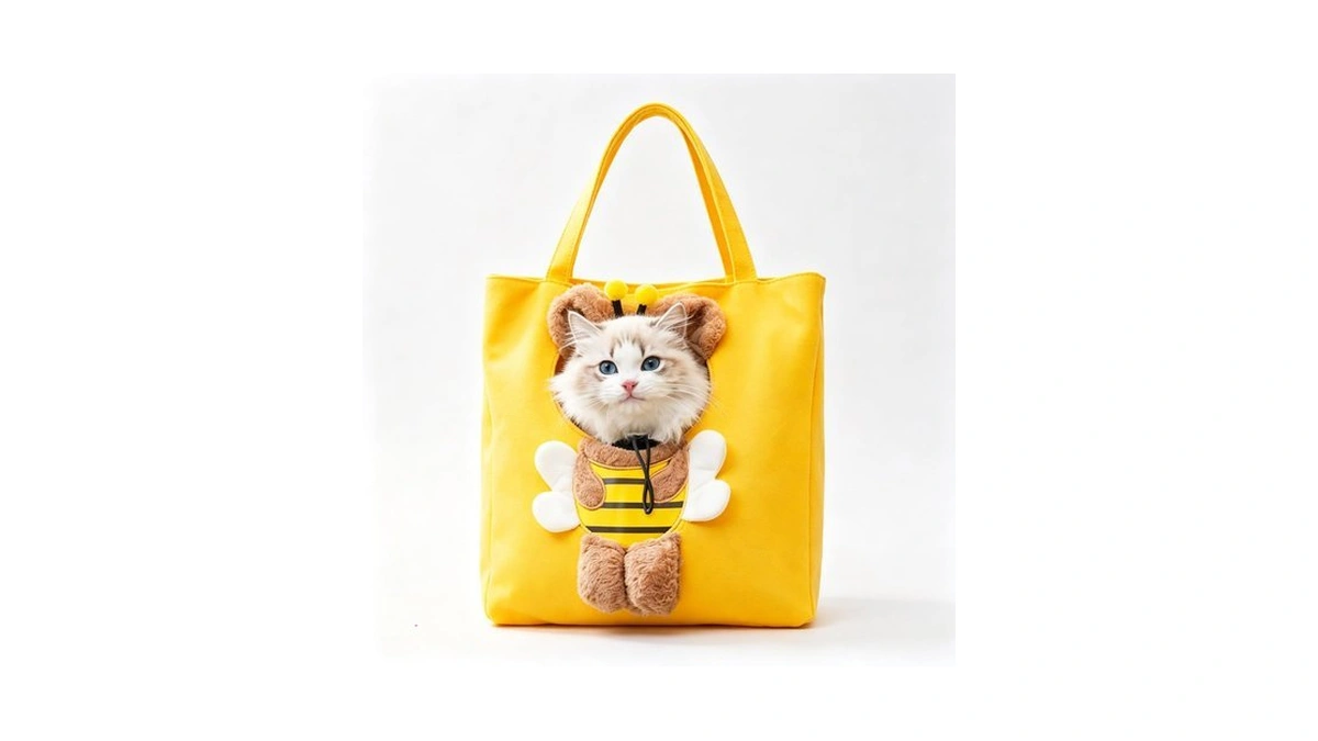 Bee Shape Head-out Cat Carrier Tote Bag, Canvas, 44x44 Cm