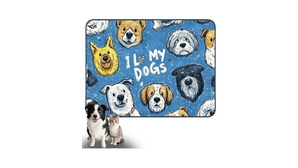 Nuxovilar Dog Faces And Lettering Pet Food Mat 23.6x17.7 Inch