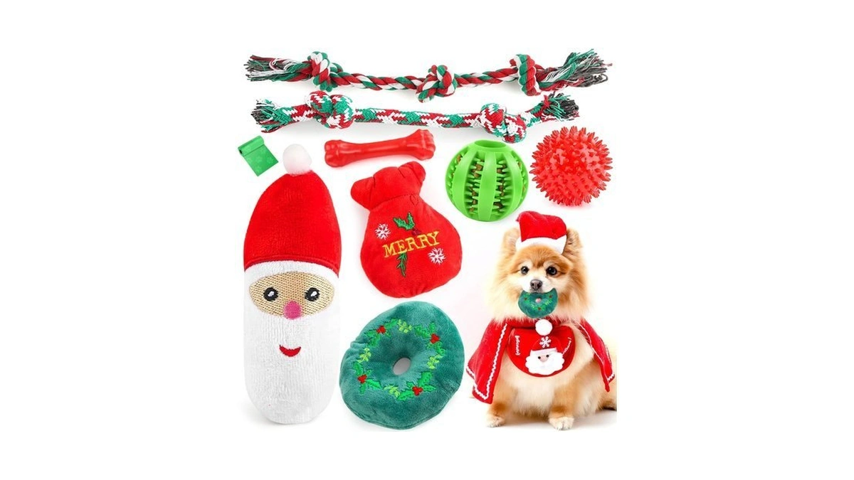 Eziyin Christmas Dog Toys 9 Pack, Luxury Santa Puppy Chew