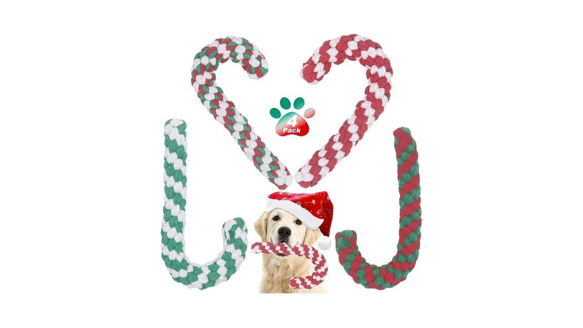 Onwoli Christmas Dog Rope Toys, Christmas Cane Candy Rope Toy,